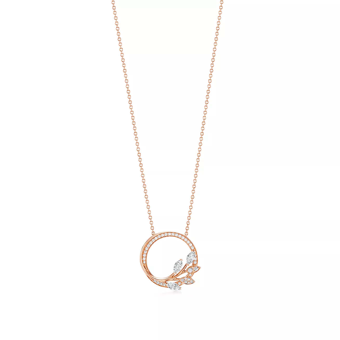 Diamond Vine Circle Pendant in 18k Rose Gold
